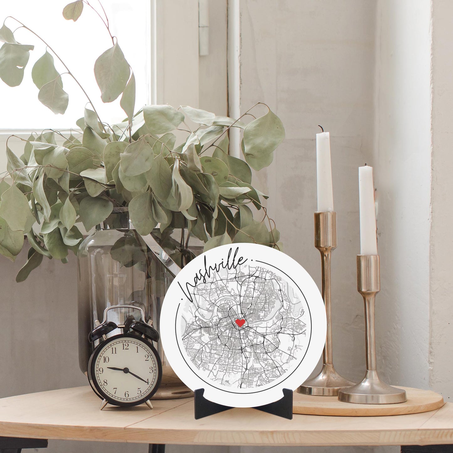 Minimalist B&W Tennessee Nashville Circle Map Heart | Wood Sign | Eaches | Min 1