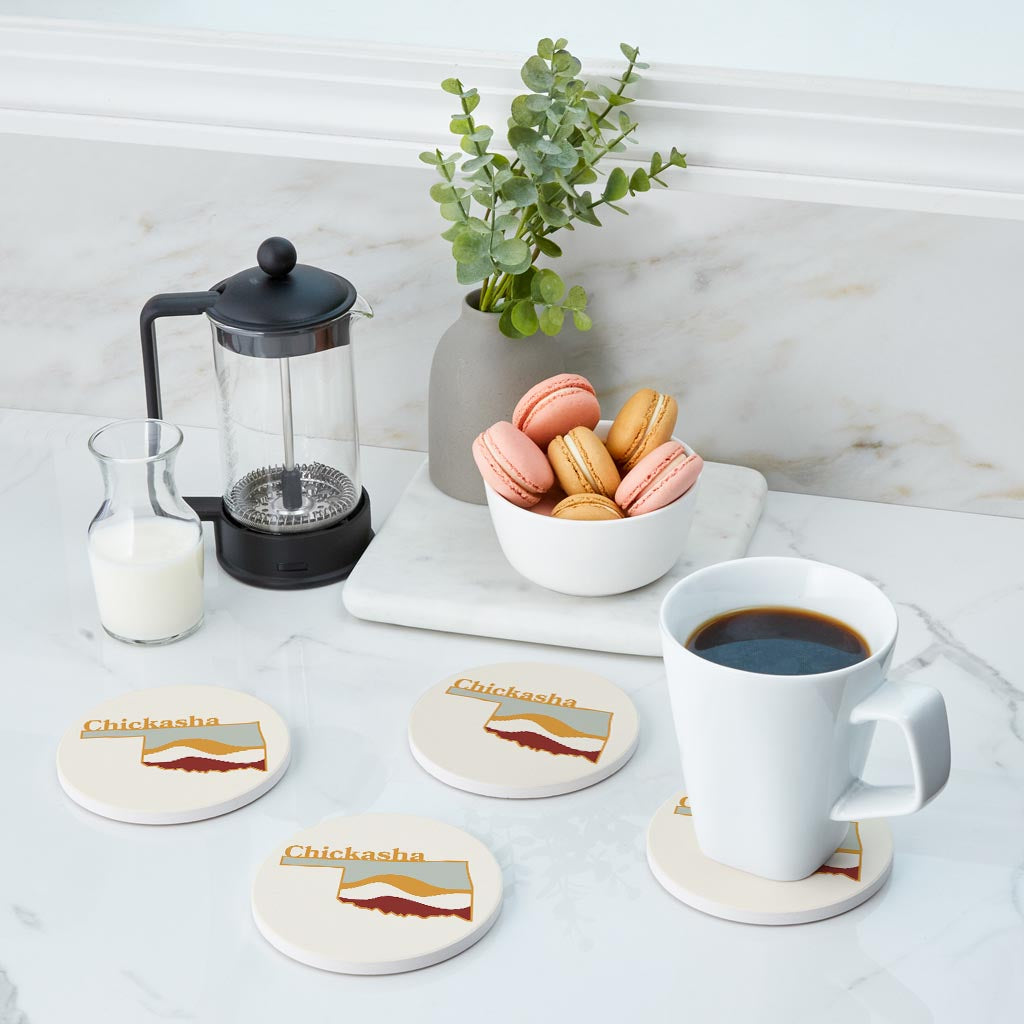 Modern Minimalist Oklahoma State Chickasha | Absorbent Coasters | Set of 4 | Min 2