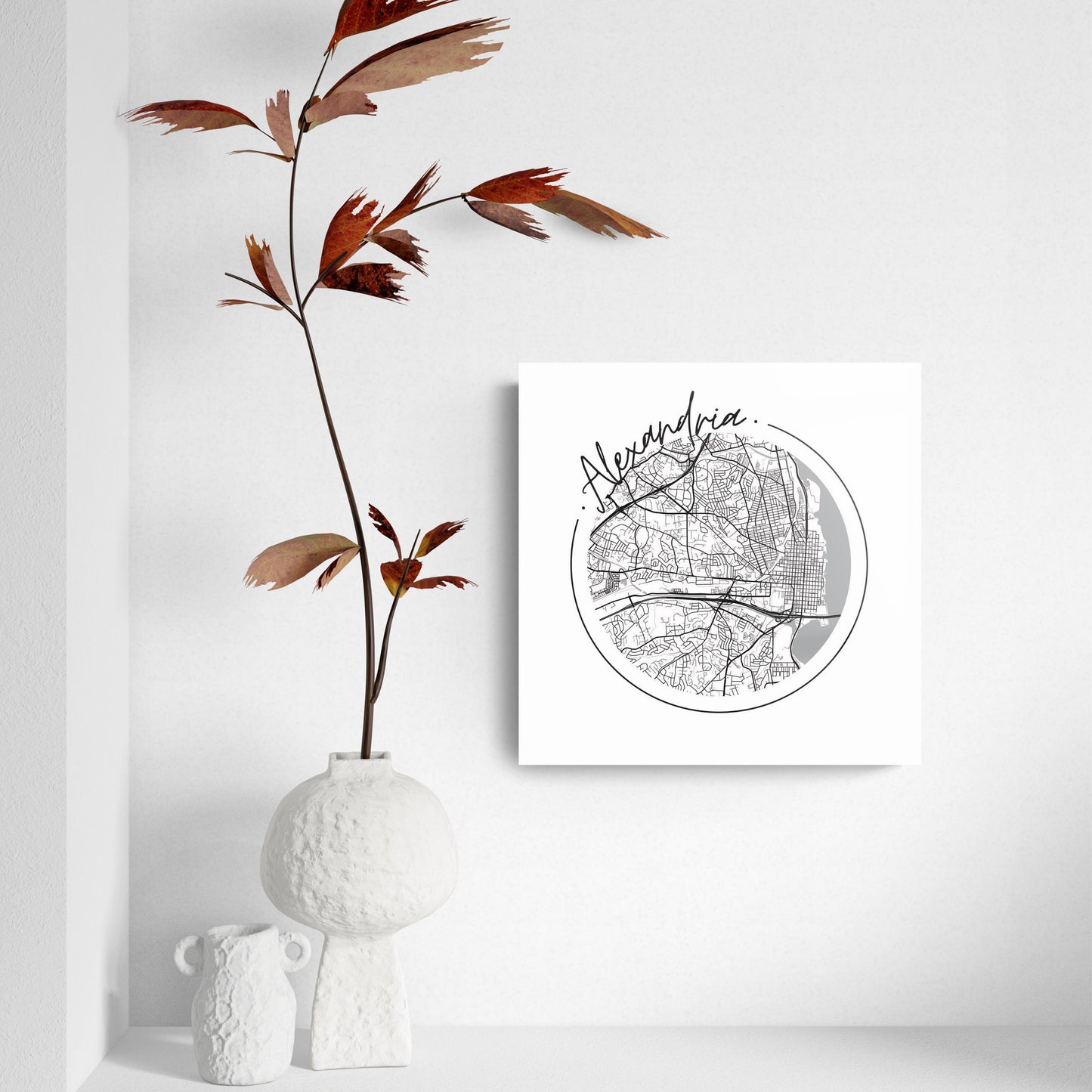 Minimalistic B&W Virginia Alexandria Circle Map | Hi-Def Glass Art | Eaches | Min 2