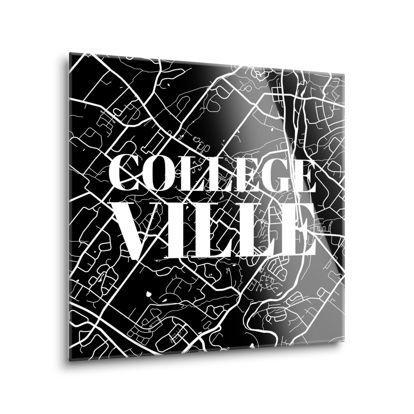 Minimalistic B&W Pennsylvania Collegeville Map | Hi-Def Glass Art | Eaches | Min 2