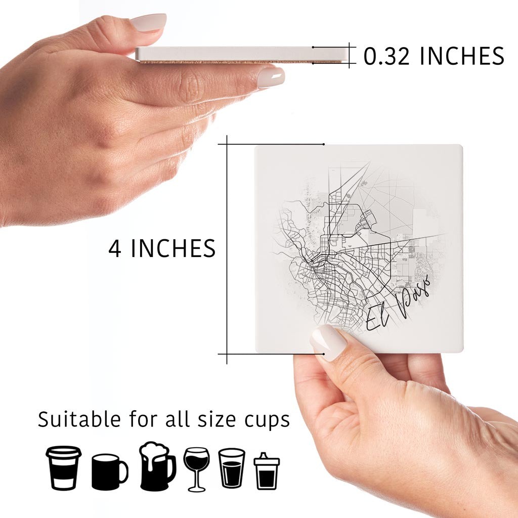 Minimalistic B&W Texas El Paso Circle Map| Absorbent Coasters | Set of 4 | Min 2