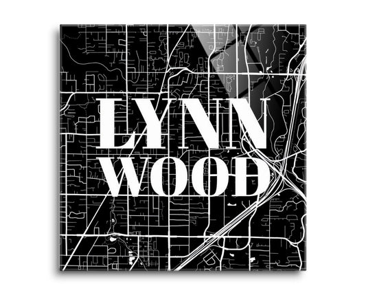 Minimalistic B&W Washington Lynnwood Map | Hi-Def Glass Art | Eaches | Min 2