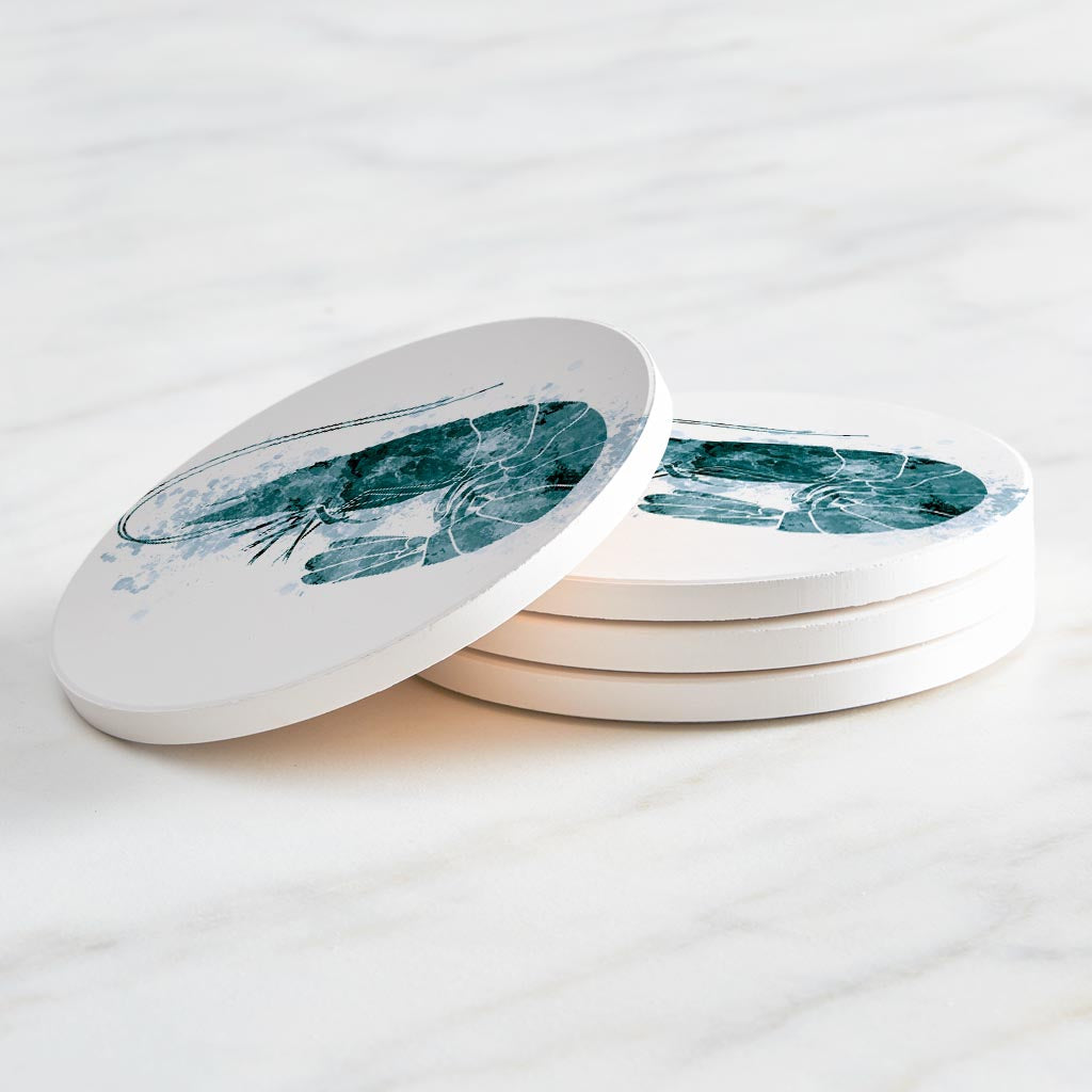 Blue White Water Color Shrimp | Absorbent Coasters | Set of 4 | Min 2
