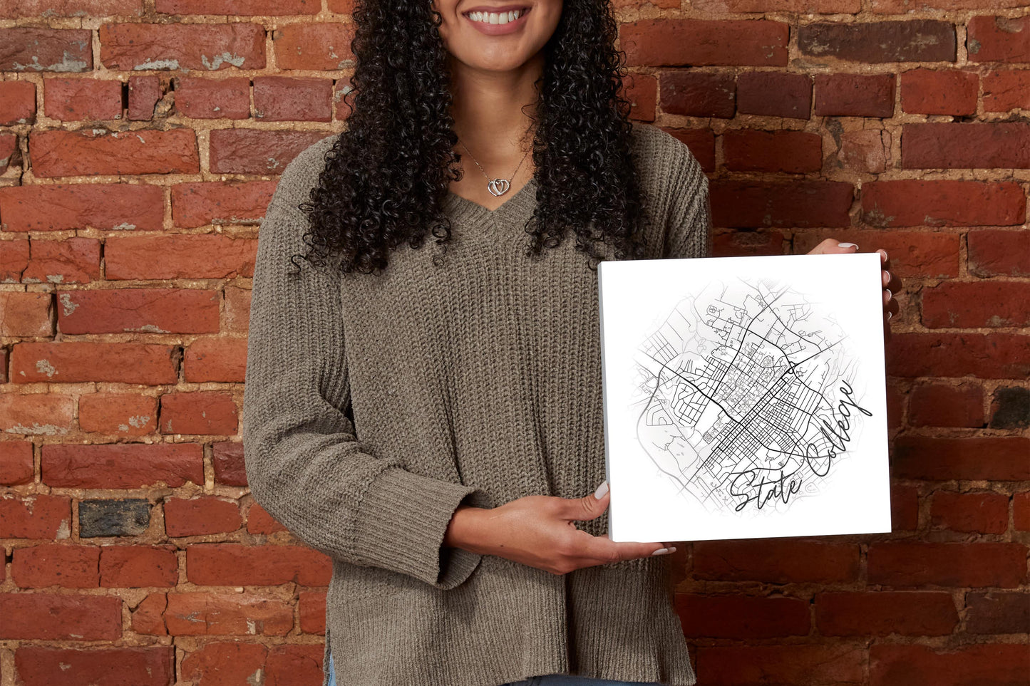 Minimalistic B&W Pennsylvania State College Circle Map | Wood Block | Eaches | Min 2