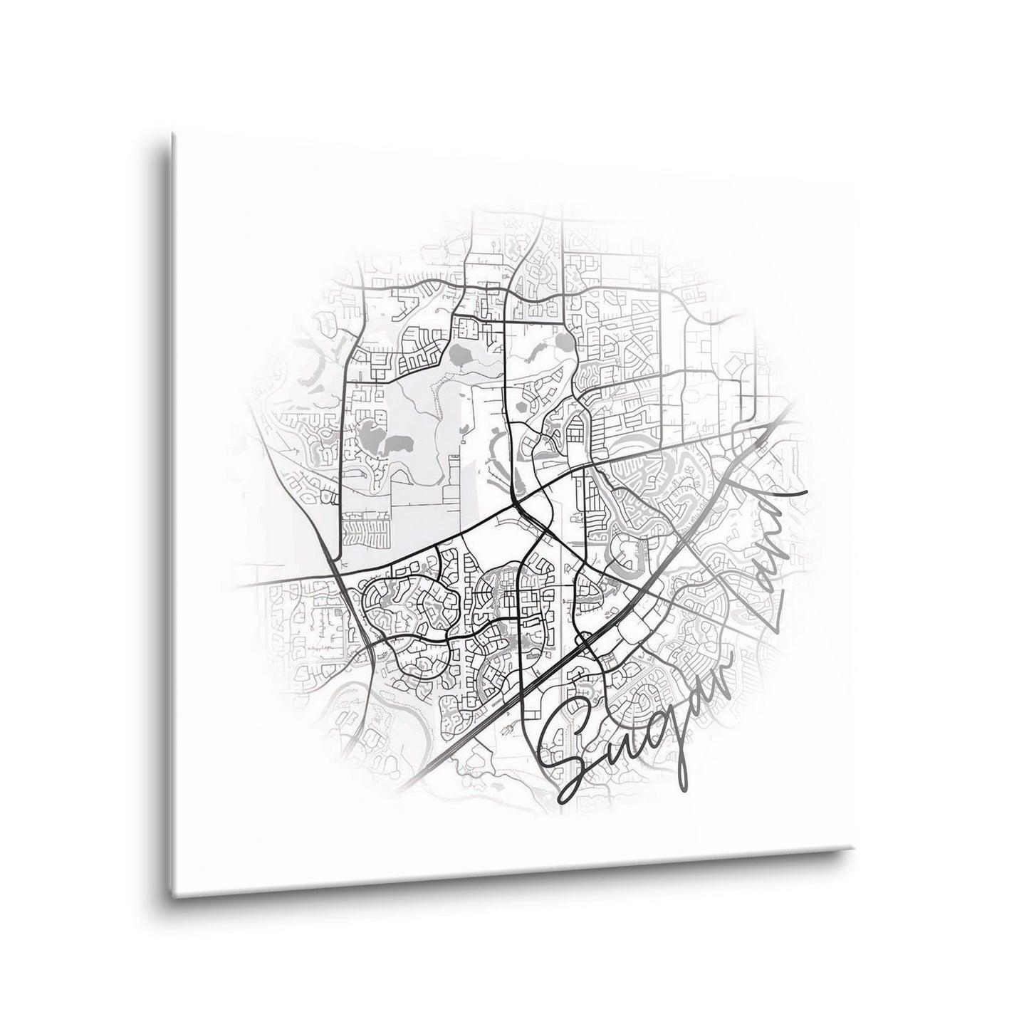 Minimalistic B&W Texas Sugarland Circle Map | Hi-Def Glass Art | Eaches | Min 2