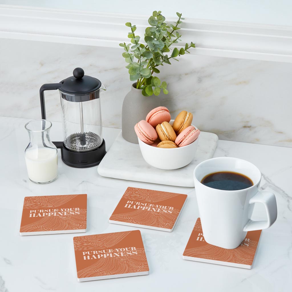 Modern Minimalist Pennsylvania Happiness Quip | Absorbent Coasters | Set of 4 | Min 2