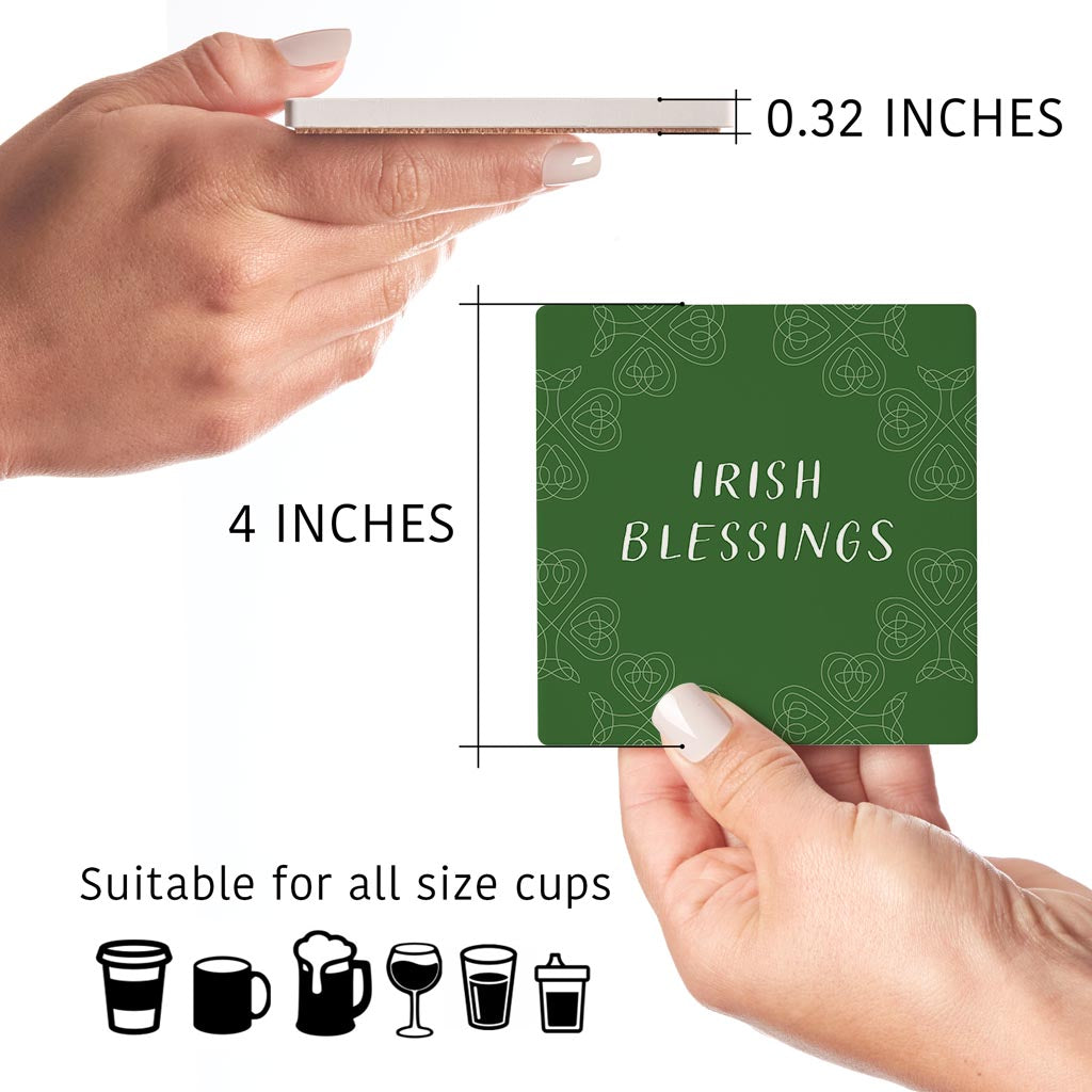 Dark Green Shamrock Irish Blessings Poem | Absorbent Coasters | Set of 4 | Min 2
