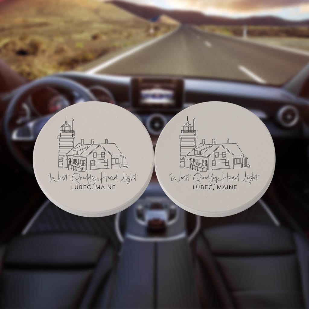 West Quoddy Head Light Muted Coastal| Absorbent Car Coasters | Set of 2 | Min 4