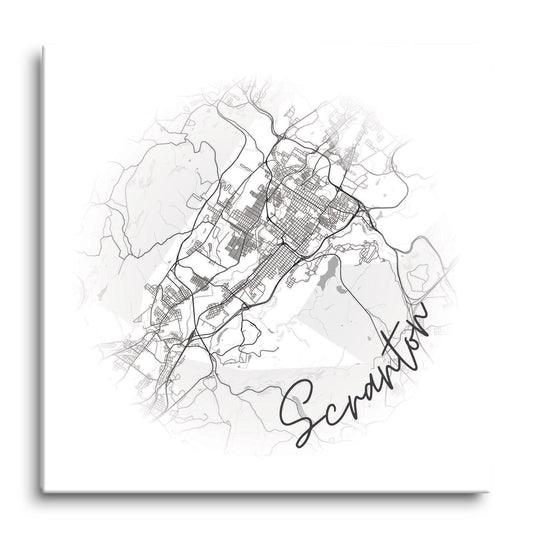 Minimalistic B&W Pennsylvania Scranton Circle Map | Hi-Def Glass Art | Eaches | Min 1