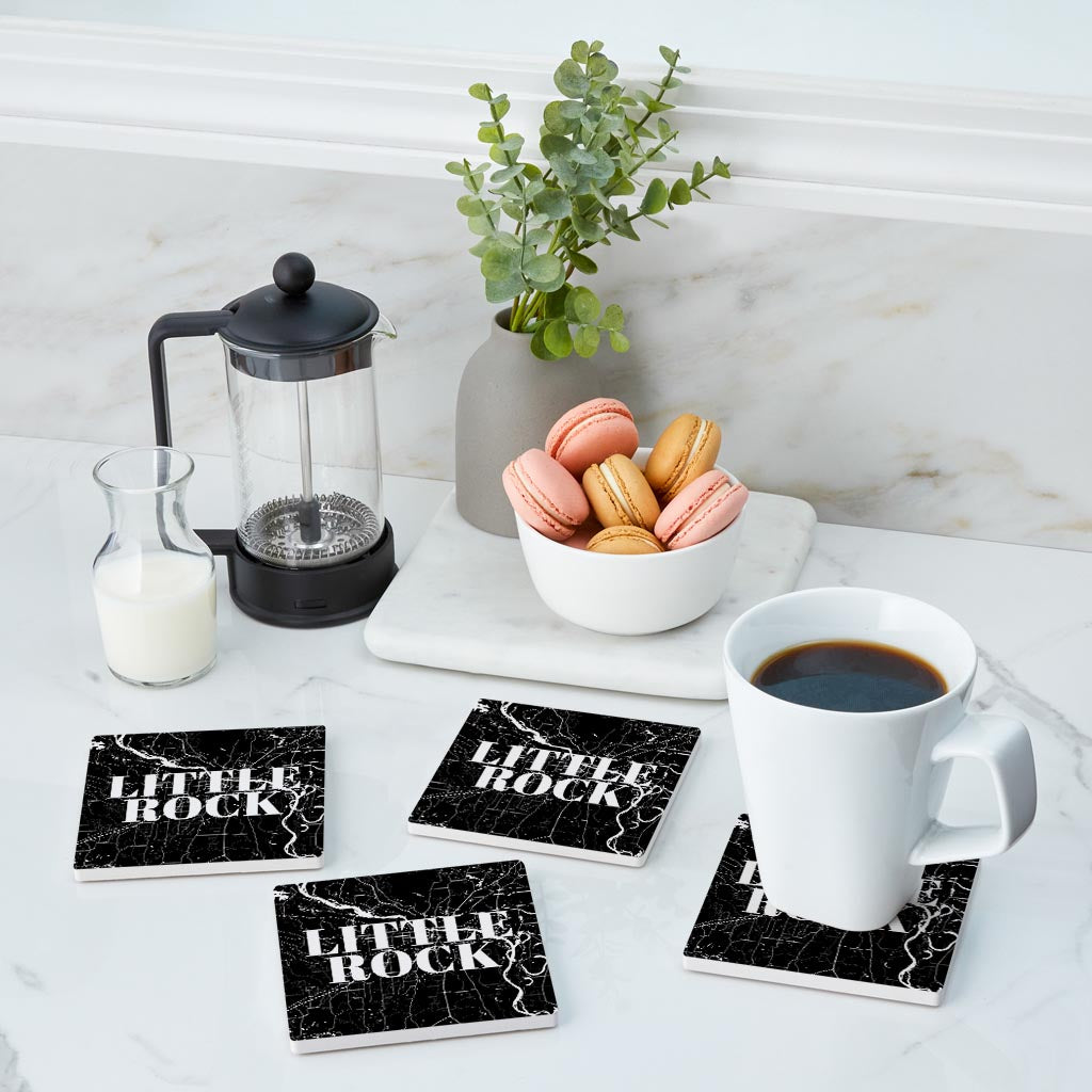 B&W Minimalist Arkansas Little Rock Map | Absorbent Coasters | Set of 4 | Min 2