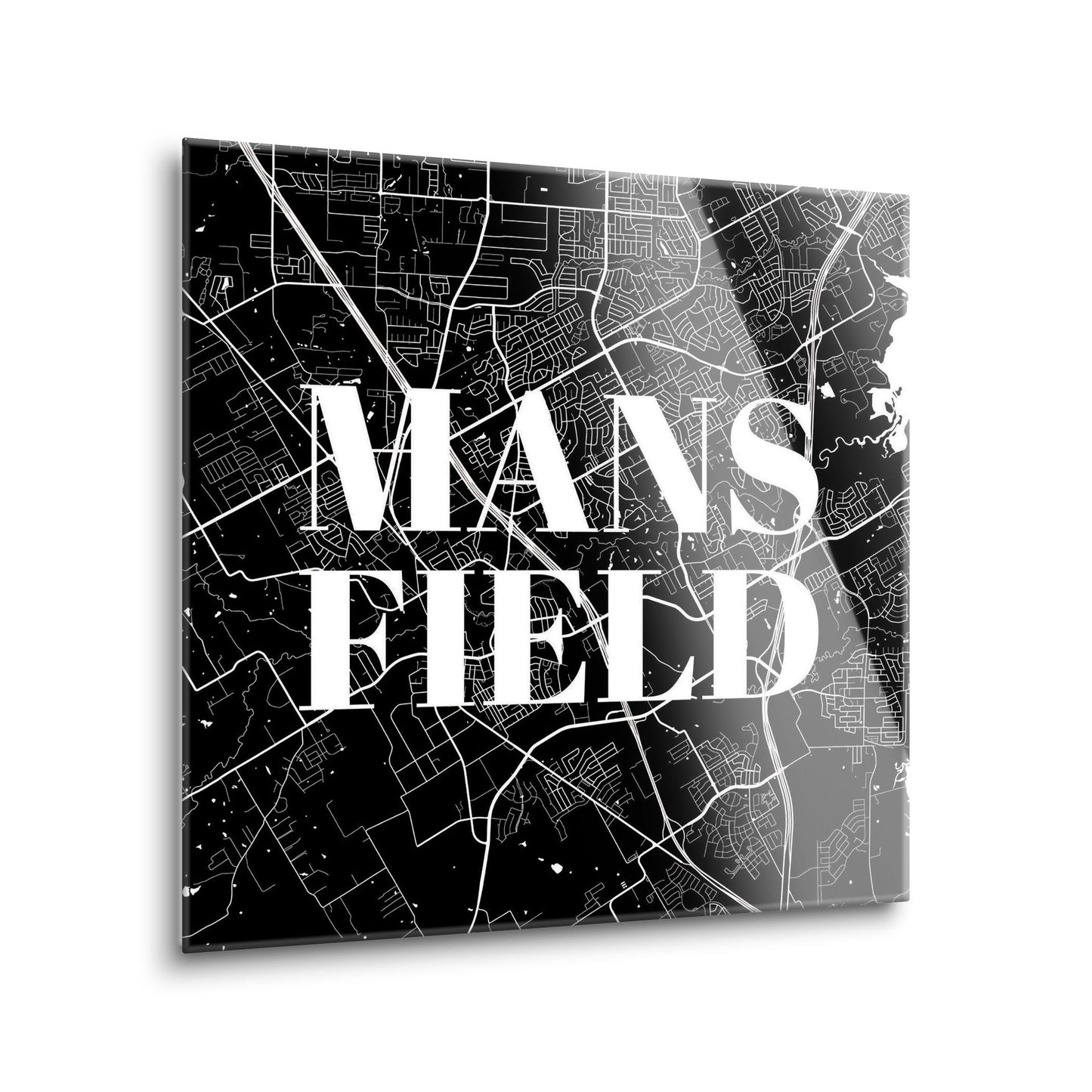 Minimalistic B&W Texas Mansfield Map | Hi-Def Glass Art | Eaches | Min 1