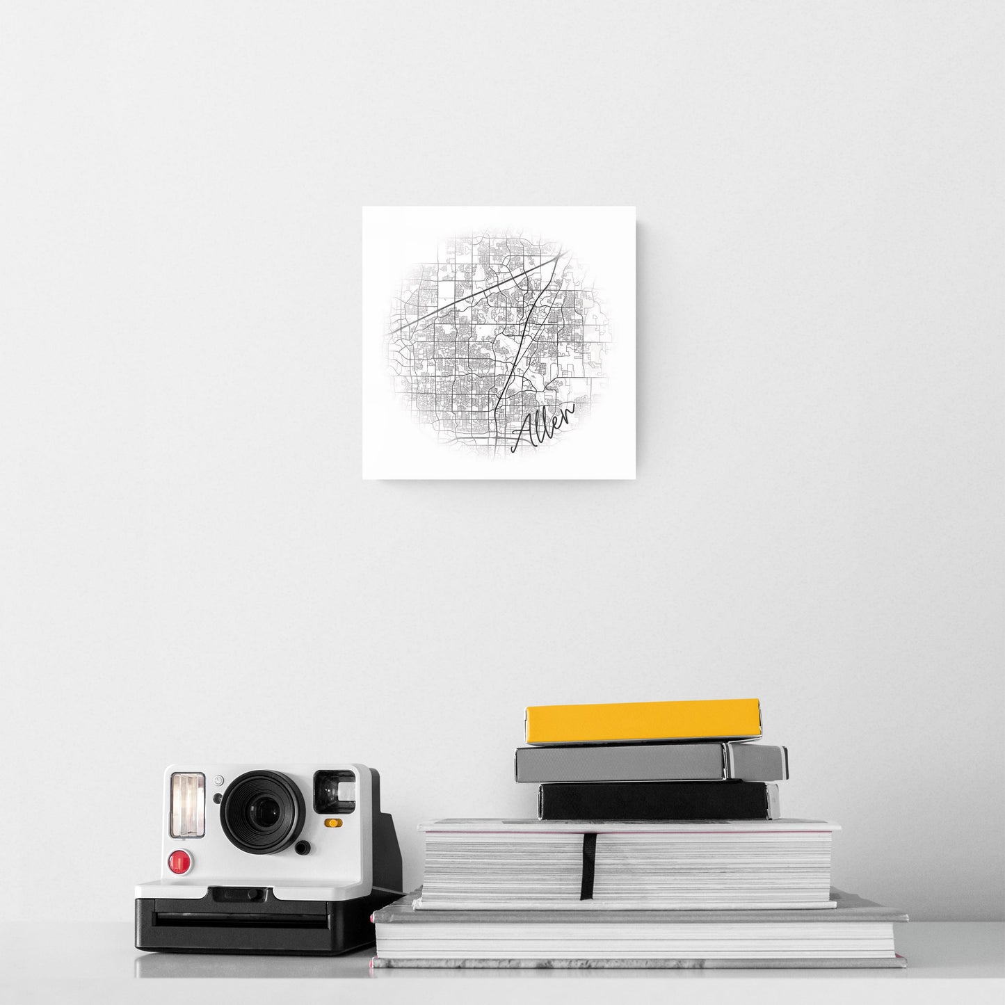 Minimalistic B&W Texas Allen Circle Map | Hi-Def Glass Art | Eaches | Min 2