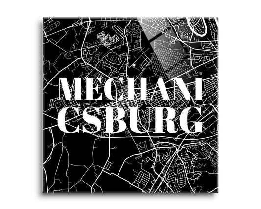 Minimalistic B&W Pennsylvania Mechanicsburg Map | Hi-Def Glass Art | Eaches | Min 2