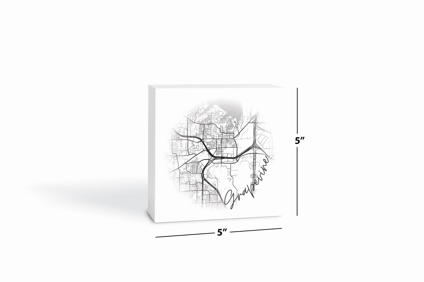 Minimalistic B&W Texas Grapevine Circle Map | Wood Block | Eaches | Min 4