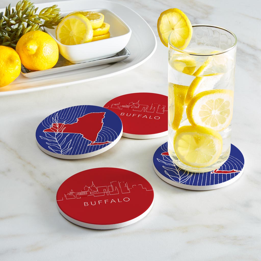 Red White And Blue New York State Buffalo Skyline | Absorbent Coasters | Set of 4 | Min 2
