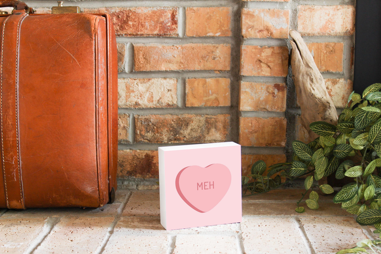 Funny Message Hearts Meh | Wood Block | Eaches | Min 4