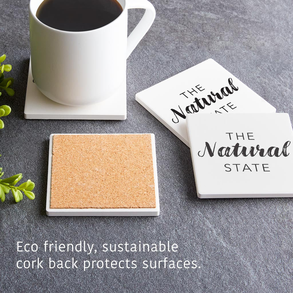 B&W Minimalist Arkansas The Natural State | Absorbent Coasters | Set of 4 | Min 2