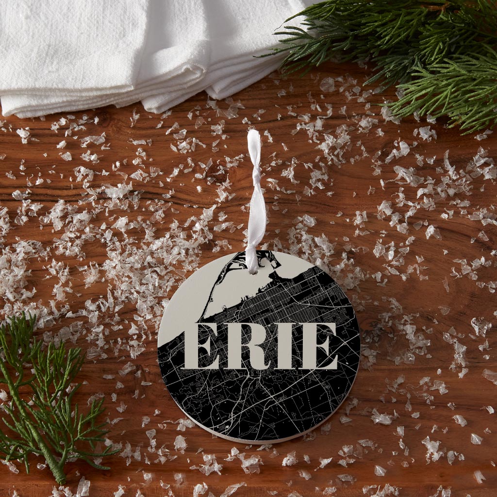 Minimalistic B&W Pennsylvania Erie Map| Wood Ornament | Eaches | Min 6