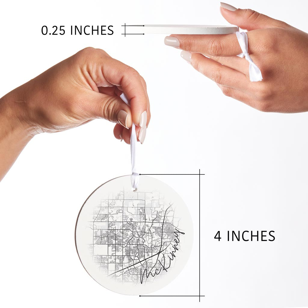 Minimalistic B&W Texas Mckinney Circle Map | Wood Ornament | Eaches | Min 6