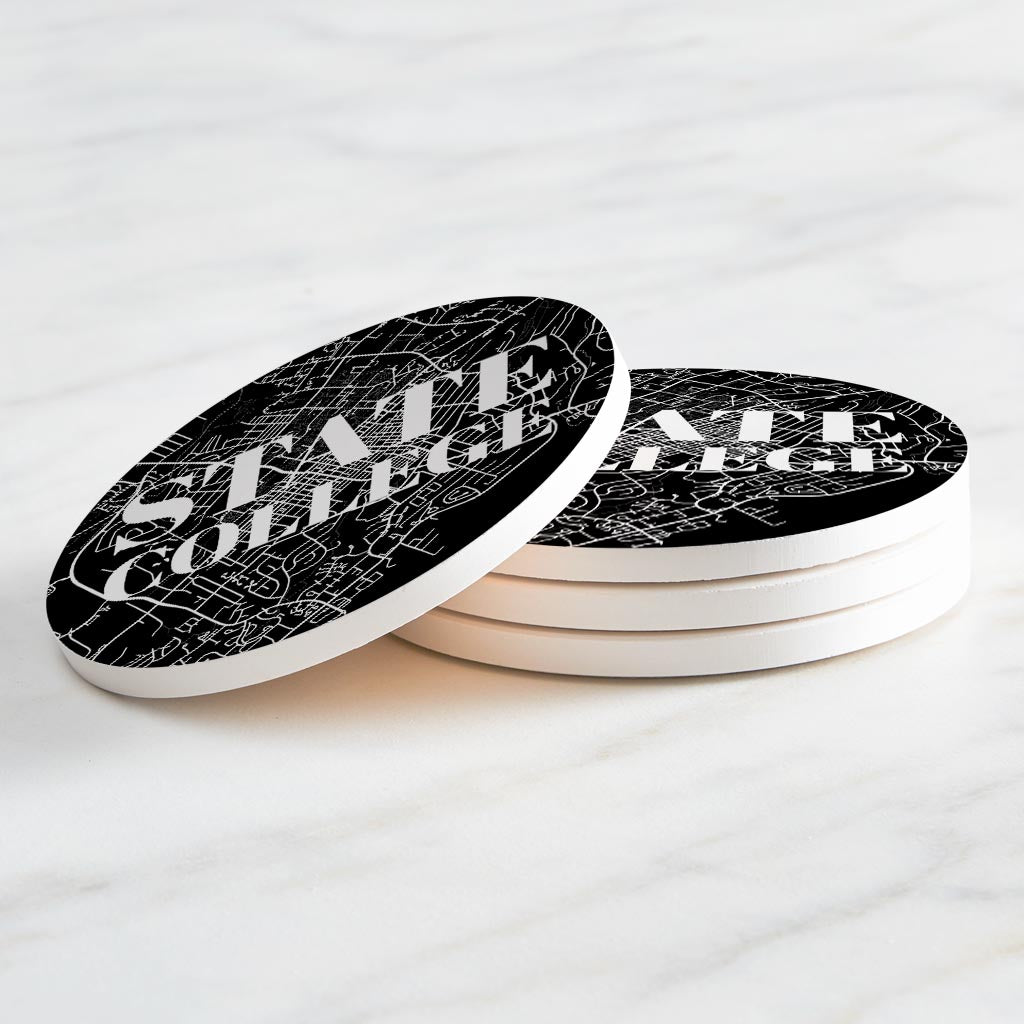 Minimalistic B&W Pennsylvania State College Map | Absorbent Coasters | Set of 4 | Min 2