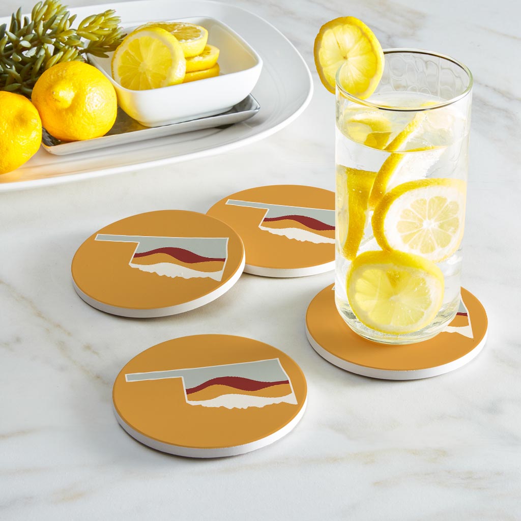 Modern Minimalist Oklahoma Orange Retro State Shape With Hills | Absorbent Coasters | Set of 4 | Min 2