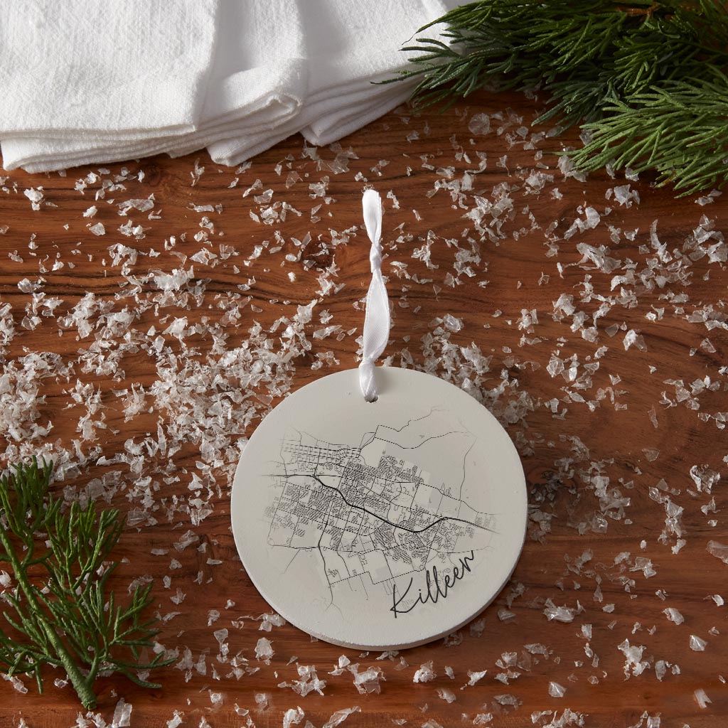 Minimalistic B&W Texas Killeen Circle Map | Wood Ornament | Eaches | Min 6