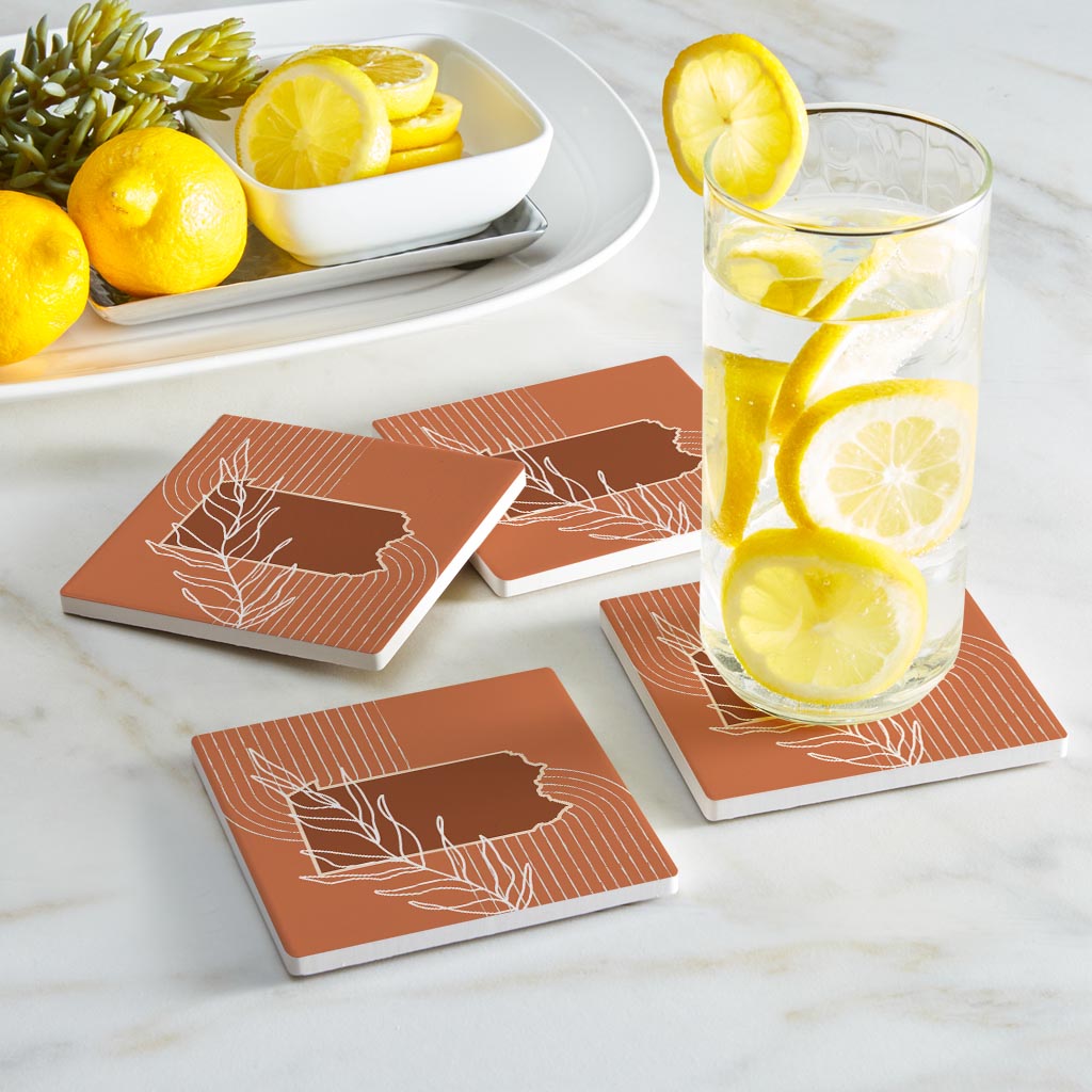 Modern Minimalist Pennsylvania State Leaf | Absorbent Coasters | Set of 4 | Min 2