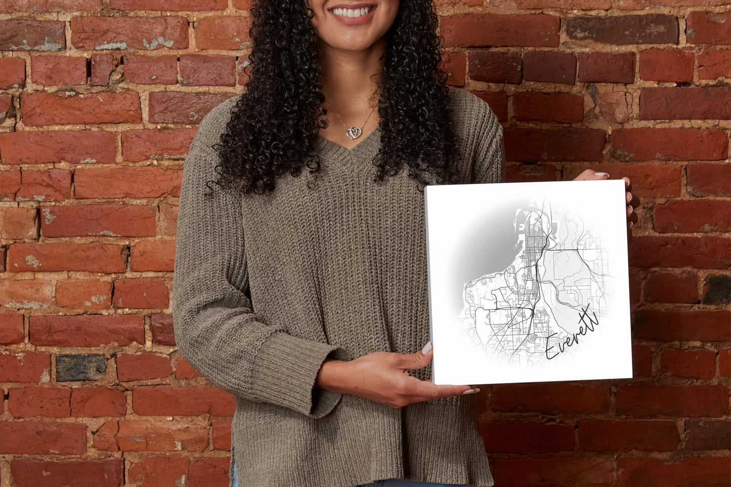 Minimalistic B&W Washington Everett Circle Map | Wood Block | Eaches | Min 2