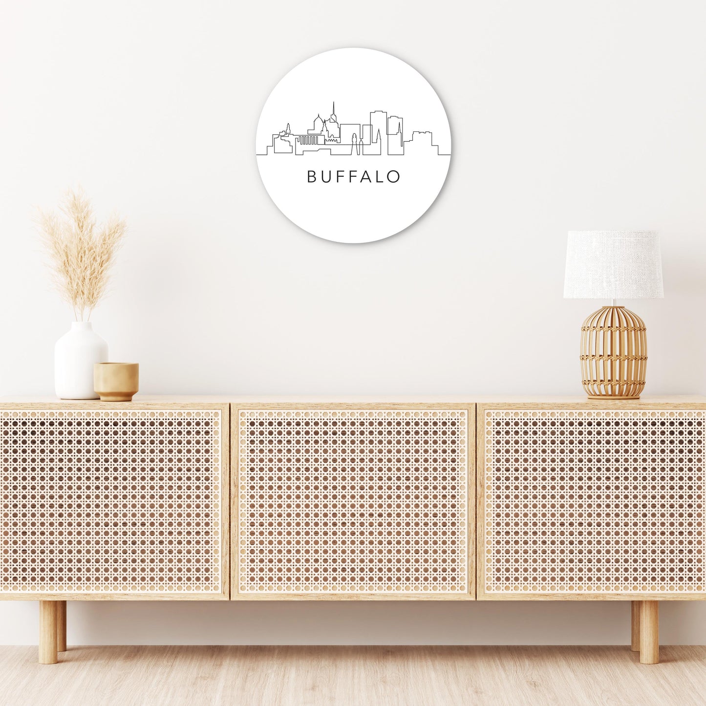 Minimalistic B&W New York Buffalo Skyline | Wood Sign | Eaches | Min 1