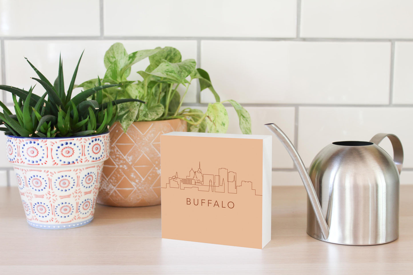 Modern Minimalistic New York Buffalo Skyline | Wood Block | Eaches | Min 4
