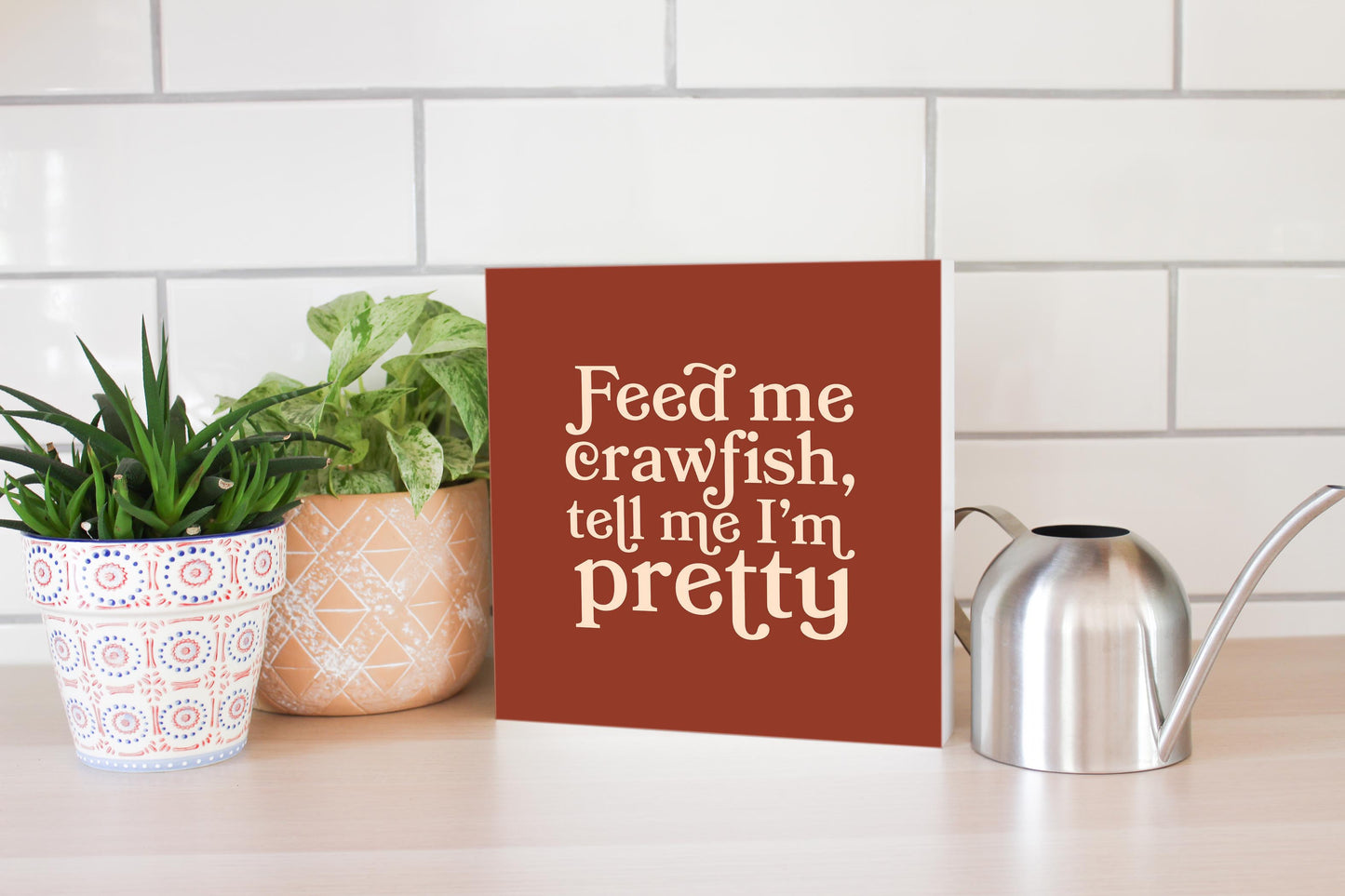 Modern Minimalist Louisiana Feed Me Crawfish | Wood Block | Eaches | Min 2