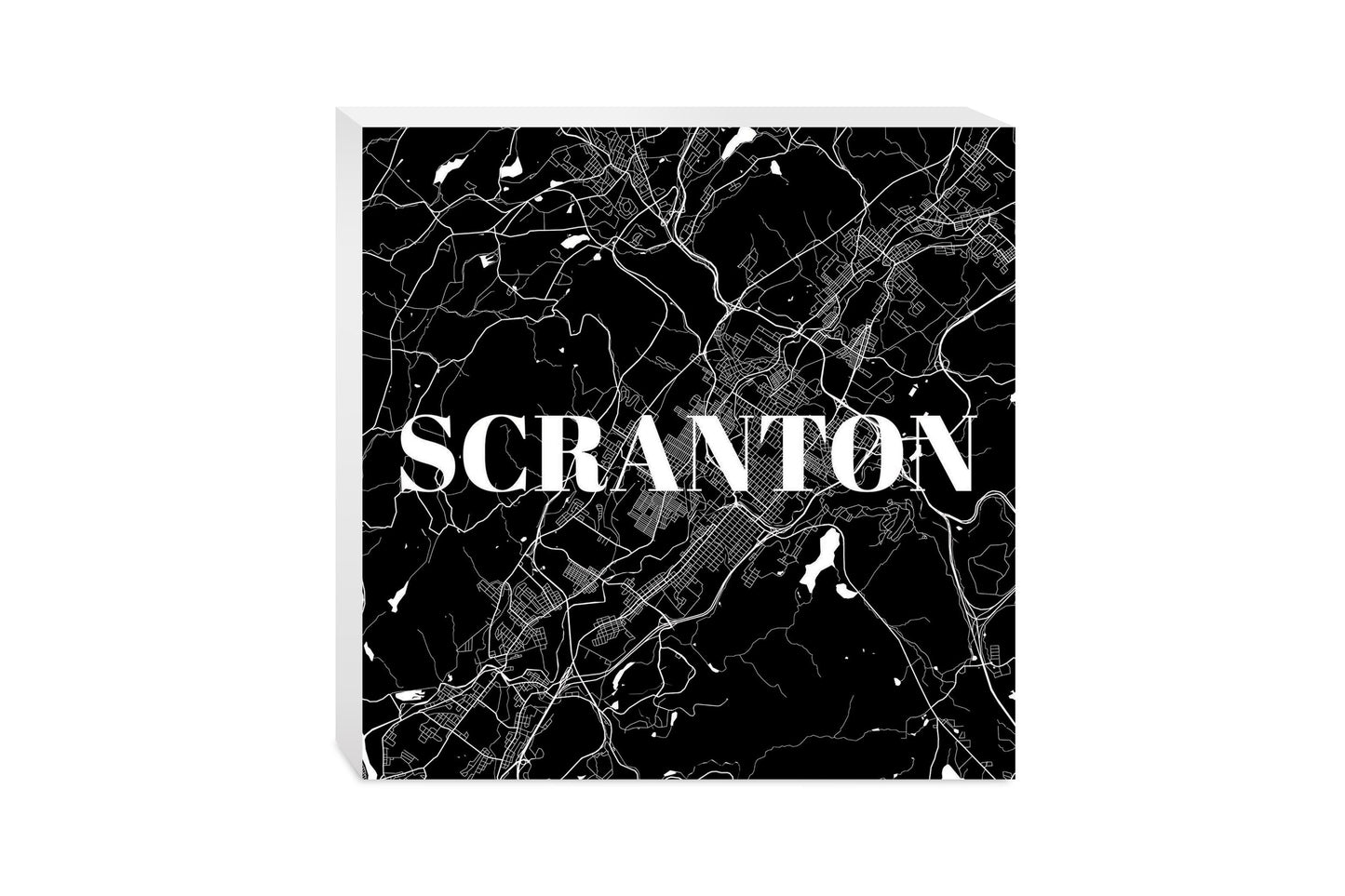 Minimalistic B&W Pennsylvania Scranton Map | Wood Block | Eaches | Min 2