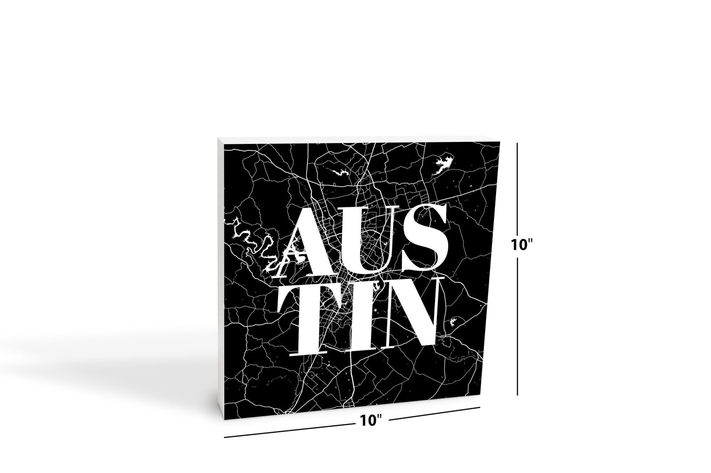Modern Black Austin Map | Wood Block | Eaches | Min 2