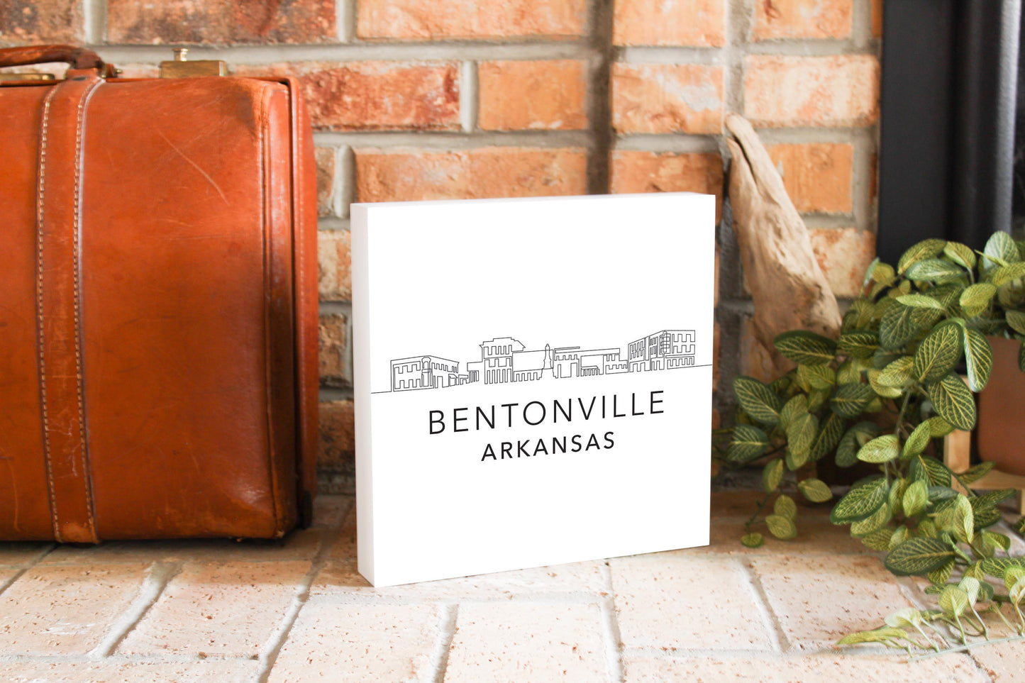 Minimalist B&W Arkansas Bentonville Skyline | Wood Block | Eaches | Min 2