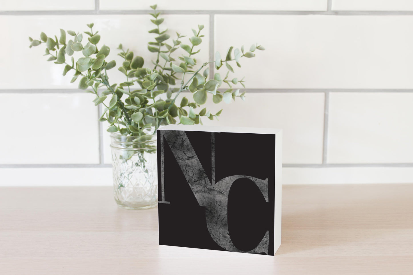Minimalistic B&W North Carolina Black Initials | Wood Block | Eaches | Min 4