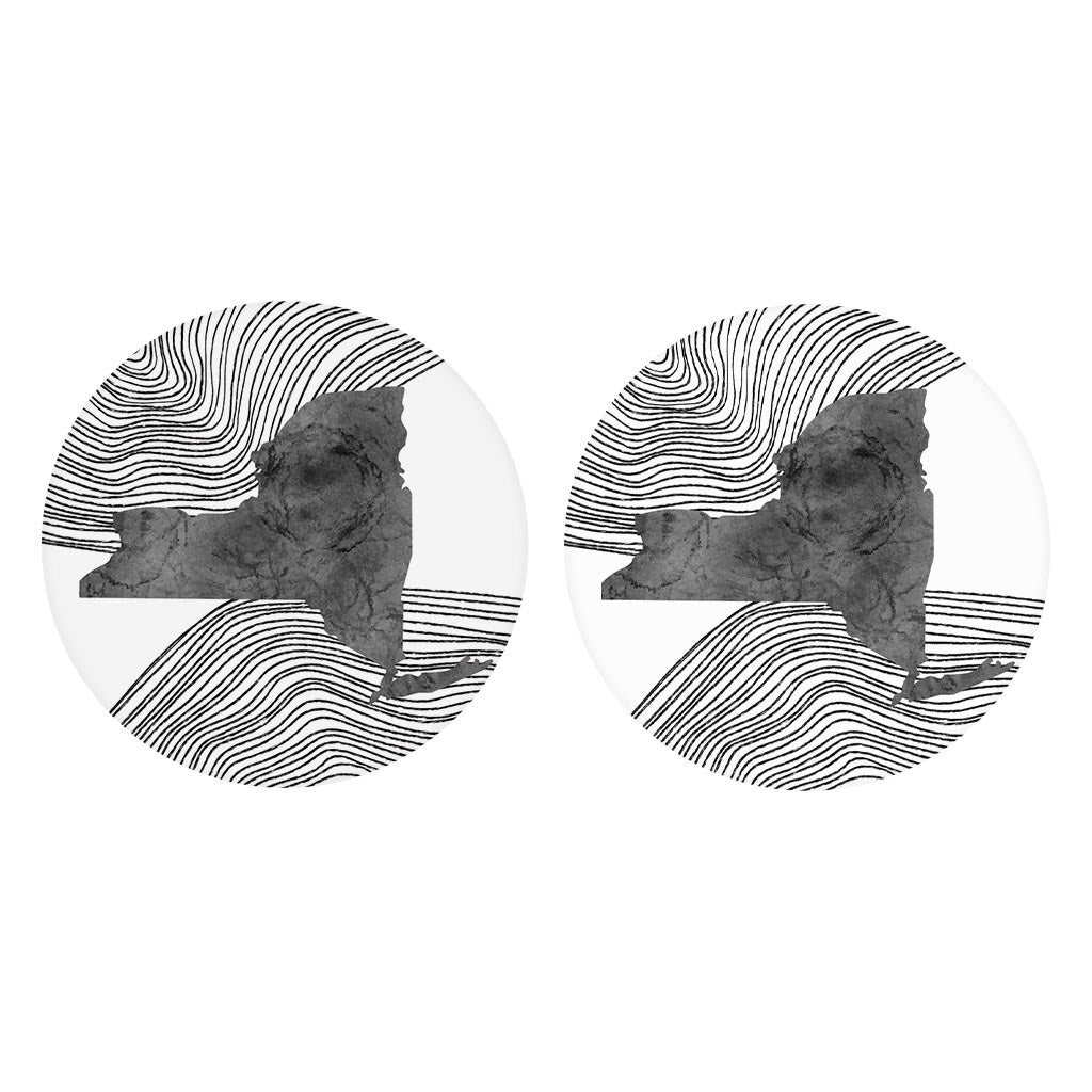 Minimalistic B&W New York State With Fluid Lines | Absorbent Car Coasters | Set of 2 | Min 4