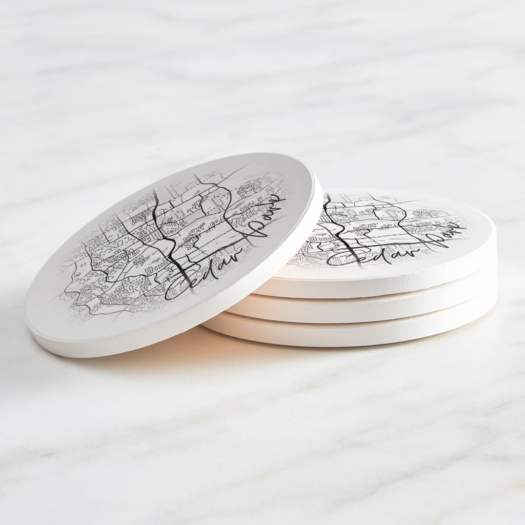 Minimalistic B&W Texas Cedar Park Circle Map | Absorbent Coasters | Set of 4 | Min 2