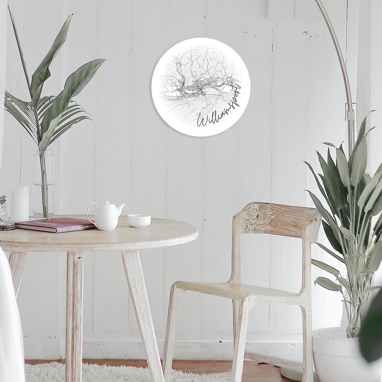 Minimalistic B&W Pennsylvania Williamsport Circle Map | Wood Sign | Eaches | Min 1