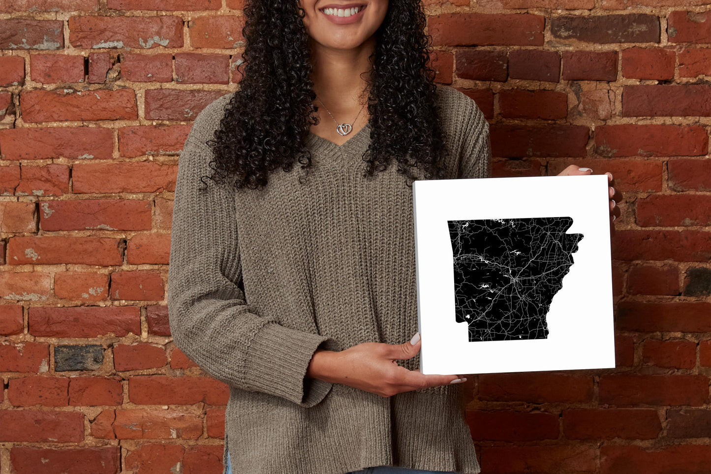 B&W Minimalist Arkansas Map | Wood Block | Eaches | Min 2