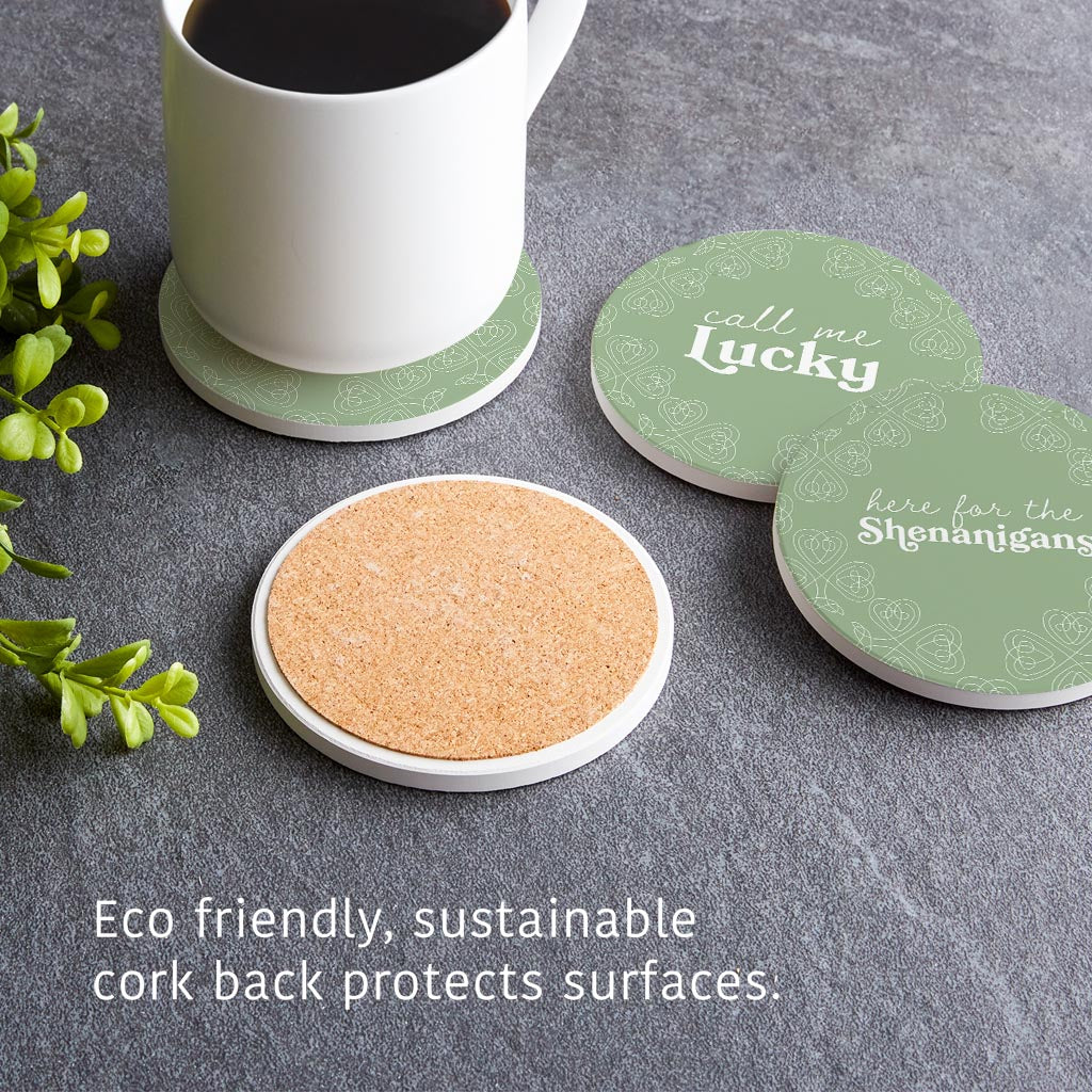 Sage Green Shamrock Funny Sayings| Absorbent Coasters | Set of 4 | Min 2