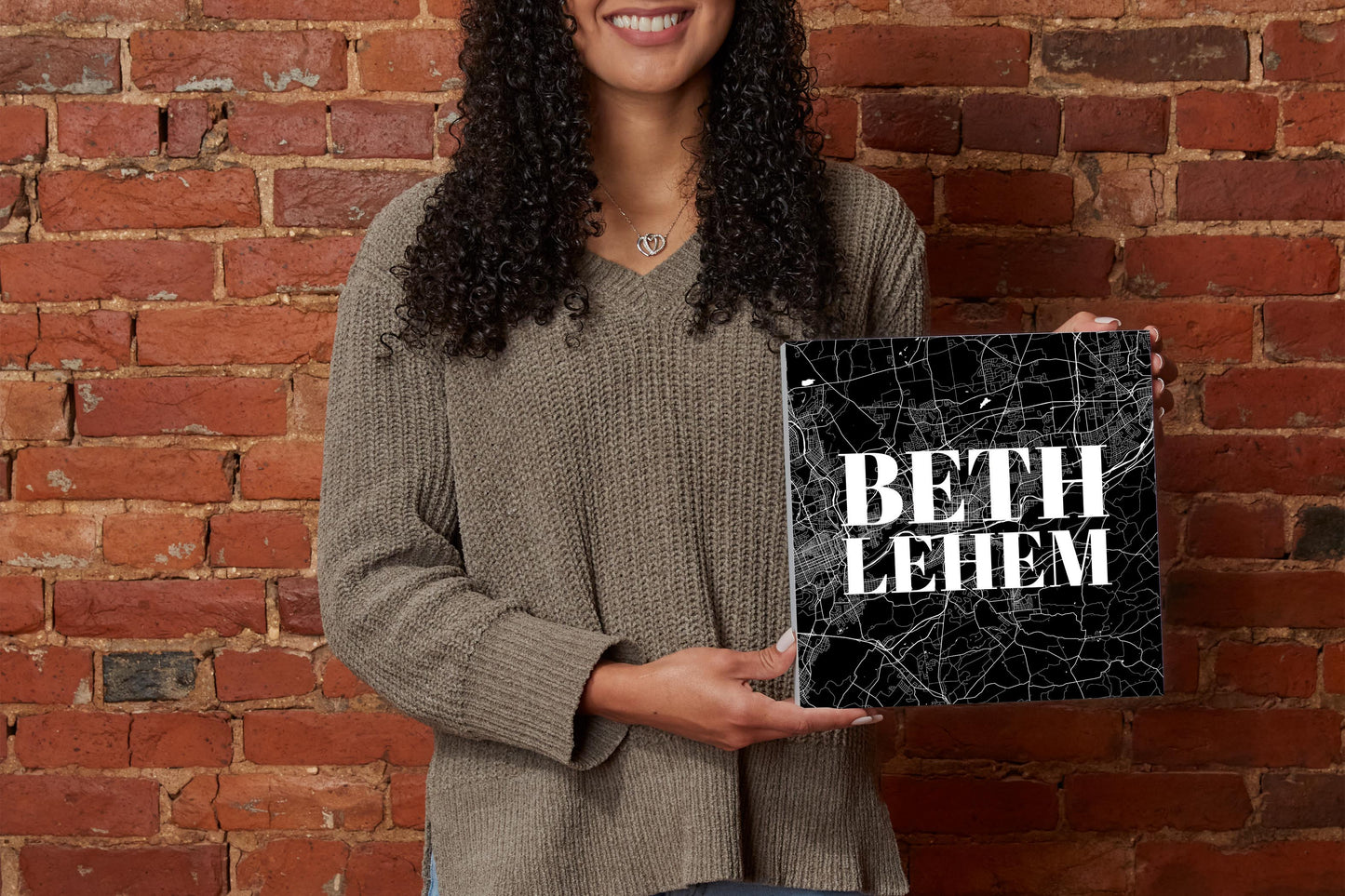 Minimalistic B&W Pennsylvania Bethlehem Map | Wood Block | Eaches | Min 2