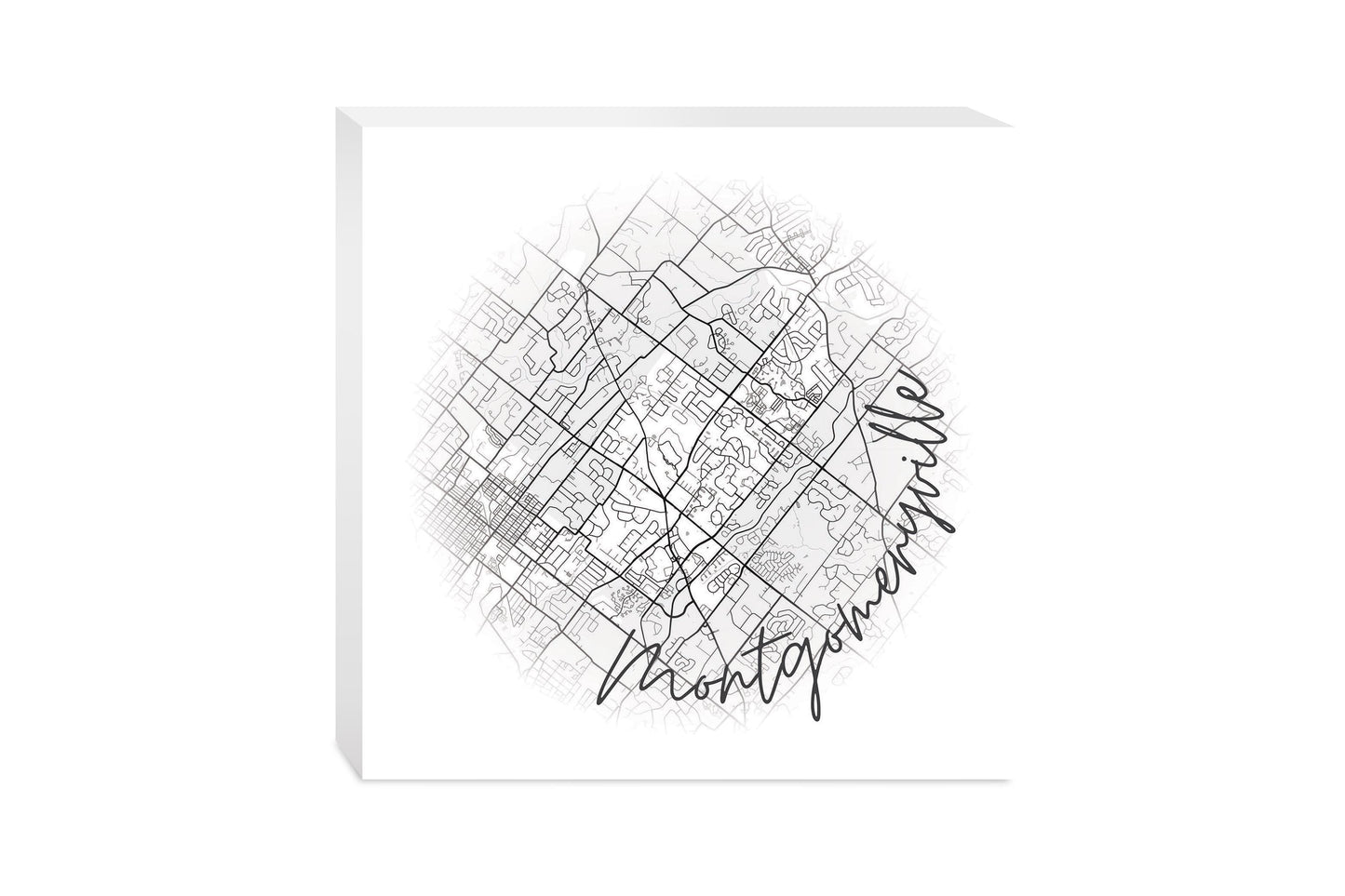 Minimalistic B&W Pennsylvania Montgomeryville Circle Map | Wood Block | Eaches | Min 2