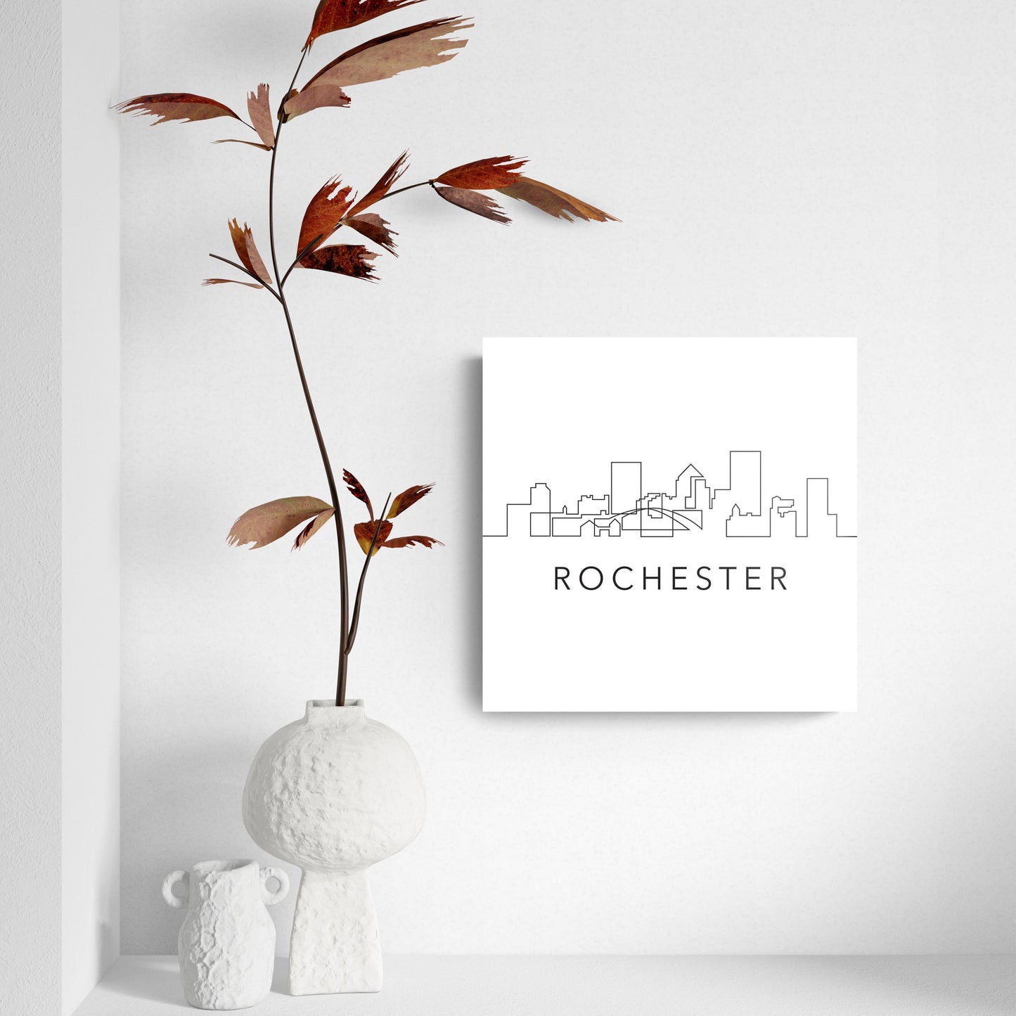 Minimalistic B&W New York Rochester Skyline | Hi-Def Glass Art | Eaches | Min 2