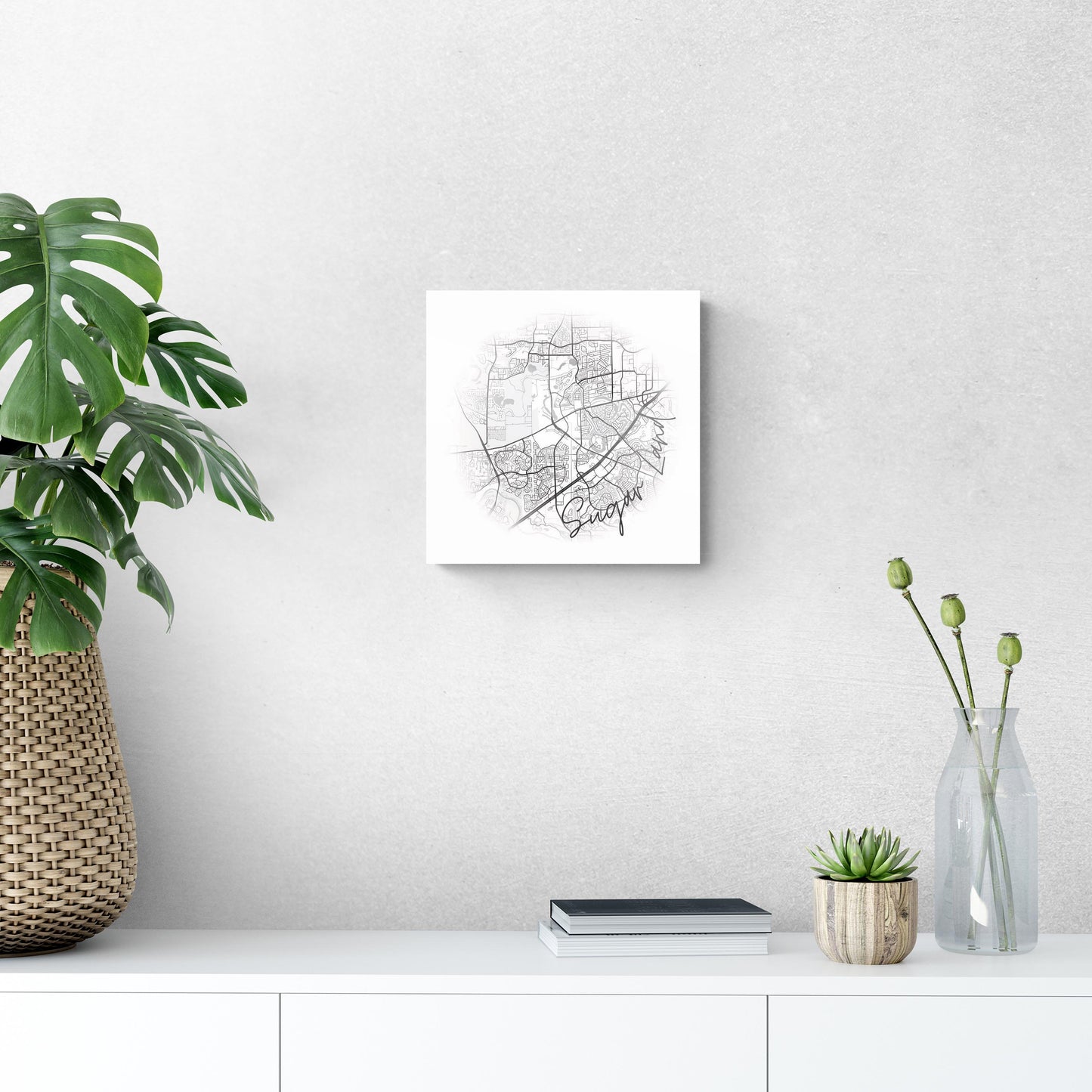 Minimalistic B&W Texas Sugarland Circle Map | Hi-Def Glass Art | Eaches | Min 1
