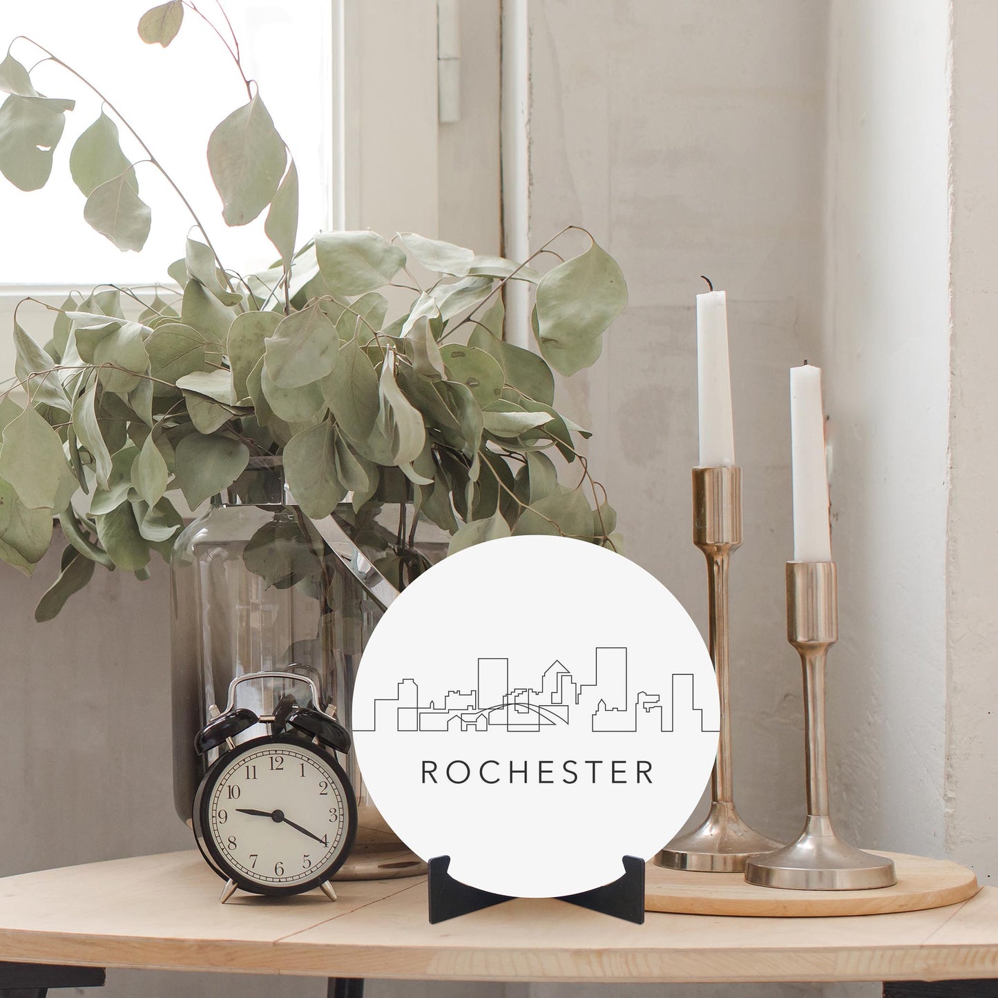 Minimalistic B&W New York Rochester Skyline | Wood Sign | Eaches | Min 1