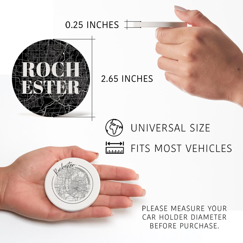 Minimalistic B&W New York Rochester Maps| Absorbent Car Coasters | Set of 2 | Min 4