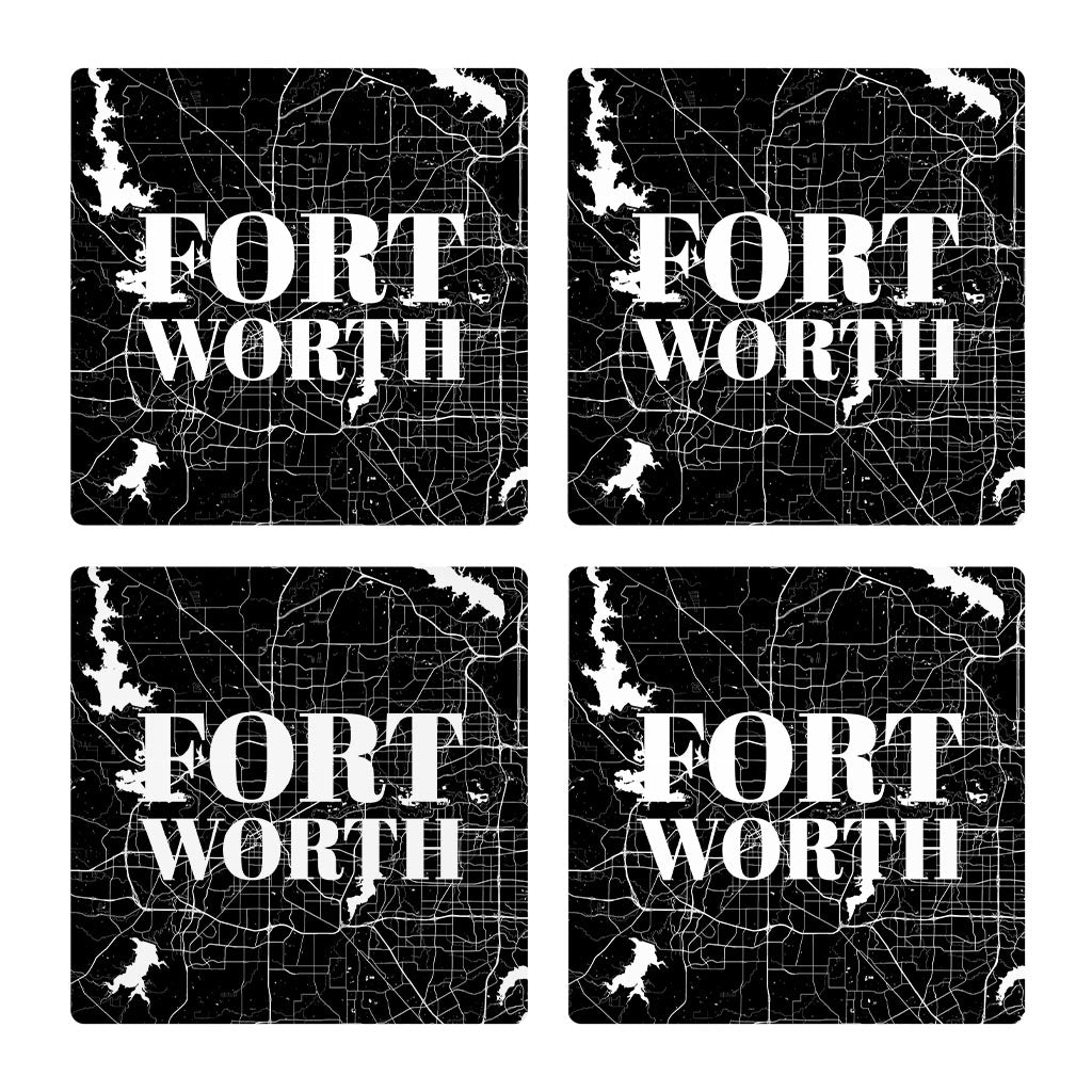 Minimalistic B&W Texas Fort Worth Map | Absorbent Coasters | Set of 4 | Min 2