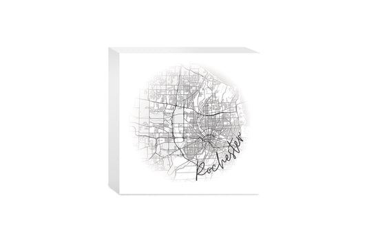Minimalistic B&W New York Rochester Faded Circle Map | Wood Block | Eaches | Min 4