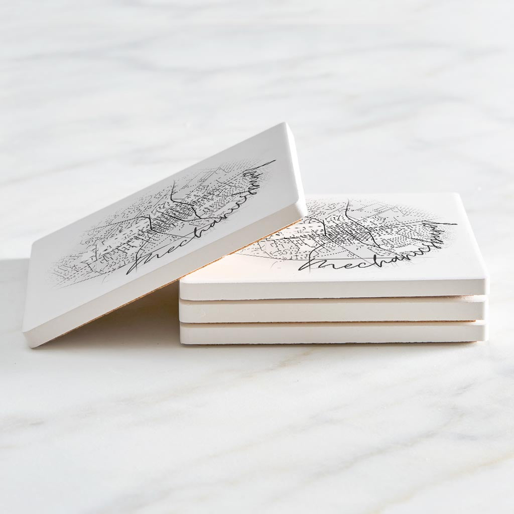 Minimalistic B&W Pennsylvania Mechanicsburg Circle Map | Absorbent Coasters | Set of 4 | Min 2