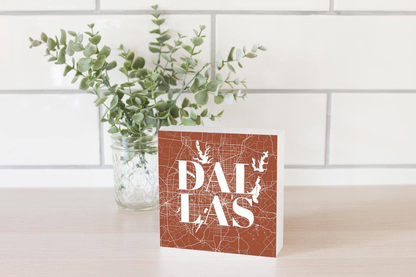Modern Minimalist Dallas Texas Map | Wood Block | Eaches | Min 4